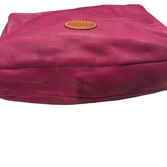 Vtg Fossil Magenta Hobo Double Strap Hobo Pebbled Leather Shoulder Crossbody Bag - Picture 14 of 16